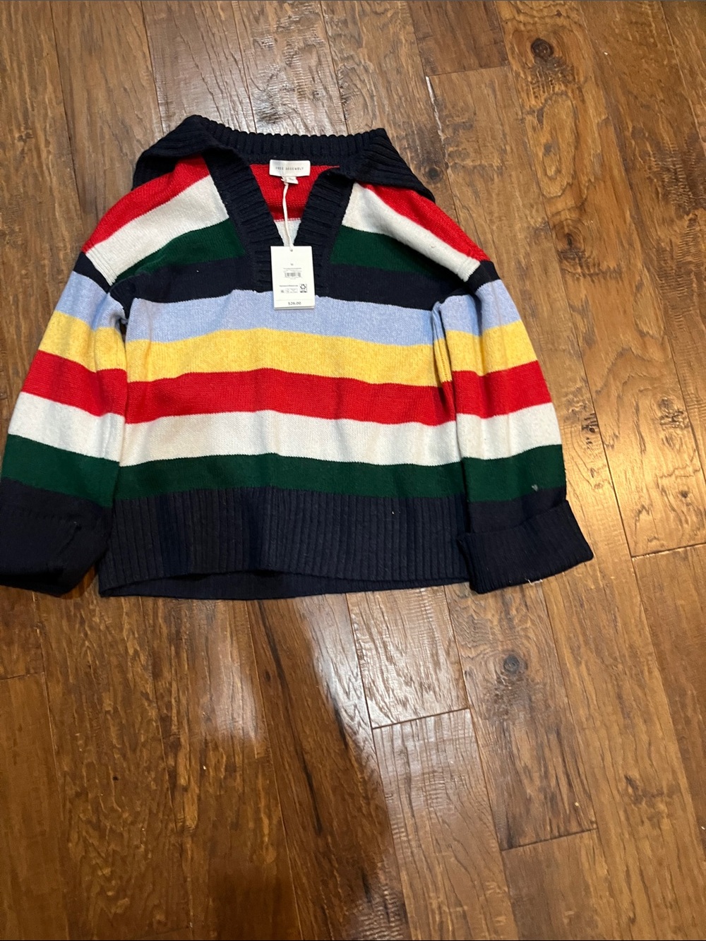 Medium (but oversized) Free Assembly Striped Notch Neck Collared Sweater - Picture 4 of 8
